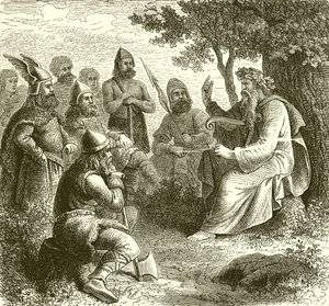 A Bard Singing the Deeds of Teuton Warriors by English School
