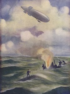 A British Naval Airship Bombing a Submarine by English School