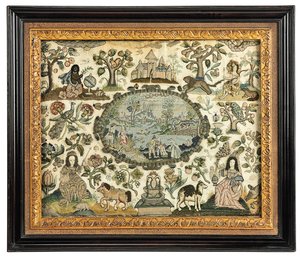 A Charles II Needlework Picture of Africa and the New World, c.1660-70