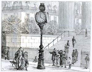 A Crowd Admires a Pneumatic Clock by English School
