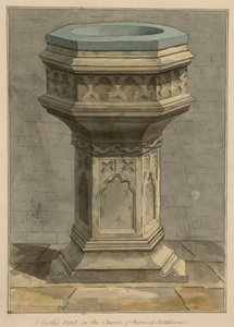 A Gothic font in the Church of Norwood, London, Middlesex by English School