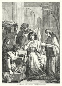 A Hebrew Bride Being Attired in Her Wedding Garments (engraving) by English School