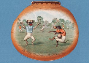 A Jolly Christmas Without an Upset!, Christmas card depicting a football match between dogs, c.1890s by English School