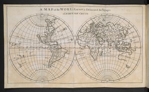 A Map of the World, on which is Delineated the Voyages of Robinson Crusoe