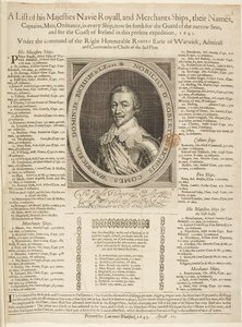 A Naval Shipping Listing with Portrait of the Earl of Warwick by English School