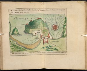 A Prospect of the Castle of St Sebastien from the South & Groundplatt of the Town and Harbor by English School