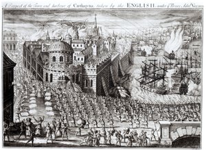 A Prospect of the Town and Harbour of Carthagena, taken by the English under the brave Admiral Vernon, 1741 by English School