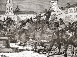 A Republican insurrection in Malaga, Spain during The Glorious Revolution (La Gloriosa) by English School
