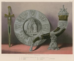 A Scandinavian Drinking Horn by J. G. Schwartz and Son, A Dagger by J. Didrichsen, A Salver by C. Moller, Copenhagen by English School
