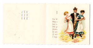 A Victorian Greeting Card of a Gentleman with Two Maids