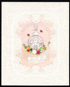 Victorian Paper Lace Valentine Card of a Fountain with Flowers, c.1870 by English School
