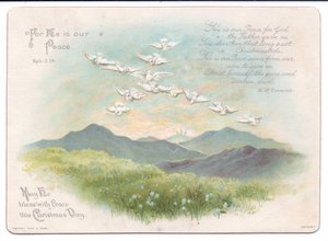 Victorian Religious Christmas Card of Flying Doves in the Shape of a Cross, c.1880
