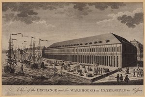 A View of the Exchange and the Warehouses at Petersburg in Russia by English School