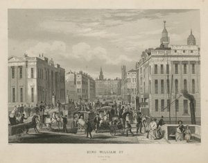 A Busy Street Scene in King William Street by English School