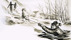 A Dog Rescues a Man from an Icy Pool by English School