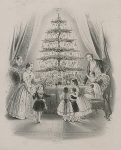 A Family Standing Around a Christmas Tree by English School