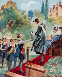 A fourth form triumph: a schoolgirl being presented with a trophy