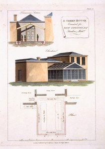 A Greenhouse with Gothic Detailing Attached to a Neo-Classical Style House for Richard Dickinson Esq at Hendon, Middlesex, 1806 by English School