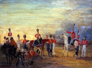 A group of mounted and dismounted officers and men of the Yorkshire Yeomanry in various orders of dress
