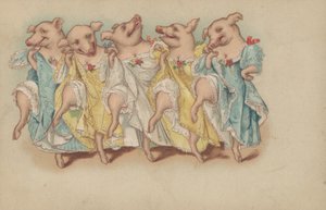 A Group of Pigs Dancing in a Line