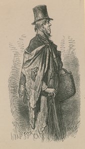 A Man Wearing a Top Hat and a Shawl While Carrying a Basket by English School