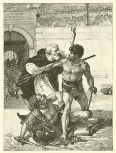 A Monk, Telemachus, Trying to Stop the Gladiatorial Games at the Colosseum, Rome (engraving) by English School