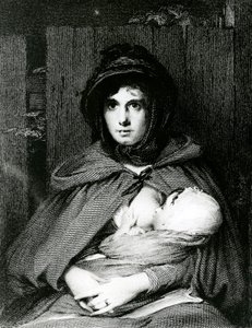 A mother breastfeeding her Baby (engraving) by English School