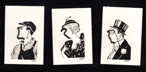 A Novelty Set of Three Cards of Faces of Two Men and a Woman, c.1920 by English School
