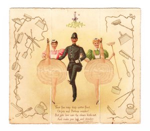 A Pop-Up Card of a Policeman and Two Women Doing the High Kick, c.1920