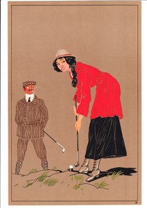 A print of two golfers in comic and humorous postures by English School
