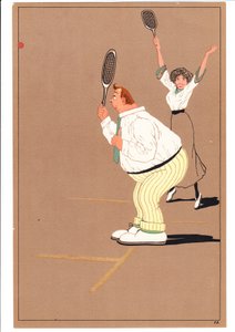 A Print of Two Tennis Players in Comic and Humorous Postures by English School