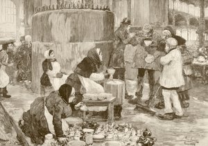 A soup kitchen in Paris in the 1800s by English School