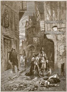 A street in London during the Great Plague, illustration from Cassell
