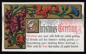 A Verse with Floral Scroll Pattern, Christmas Greetings Card by English School