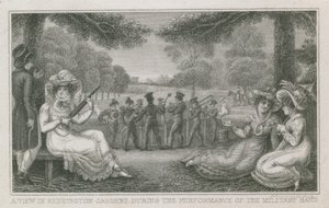 A view in Kensington Gardens, London, during the performance of the military band