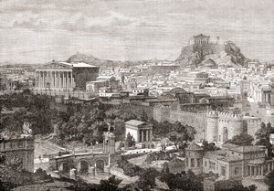 A view of ancient Athens, Greece. From The Review of Reviews, published 1891 by English School
