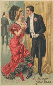 A well-dressed couple attending a party