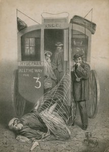 A Woman Catches Her Skirt on a Handle and Falls from a Carriage by English School
