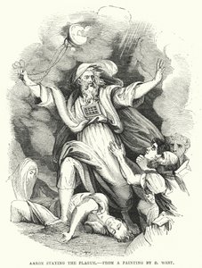 Aaron staying the Plague, from a painting by B West by English School