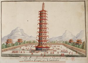 The porcelain tower, a pagoda or heathen temple at Nanking, from Collections of Costumes of Various Nations by English School