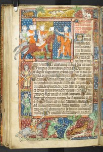 King (Alexander) and Aristotle handing a letter to a messenger, from Secretum Secretorum