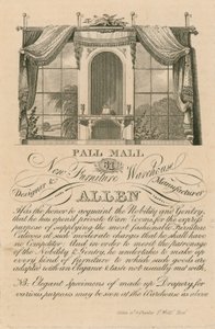 Advert for Allens new furniture warehouse, 61 Pall Mall, London by English School