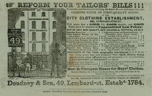 Advert for Doudney & Son, City clothing establishment, 49 Lombard Street, London by English School