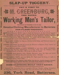 Advert for M. Greenburg, Working Mens Tailor by English School
