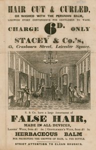 Advert for Stacey & Co., 45 Cranbourne Street, Leicester Square, London, Hair Dressers