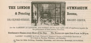 Advert for The London Gymnasium & Fencing Rooms, 123 Oxford Street, Regent Circus
