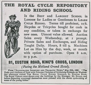 Advert for The Royal Cycle Repository and Riding School