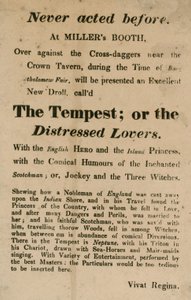 Advert for The Tempest; or, The Distressed Lovers, Performed at Millers Booth, Cross Daggers, Near the Crown Tavern by English School