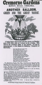 Advert for balloon ascent, Cremorne Gardens, Chelsea