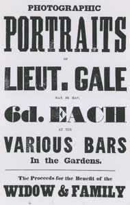 Advert for photographic portraits of Lieutenant Gale by English School